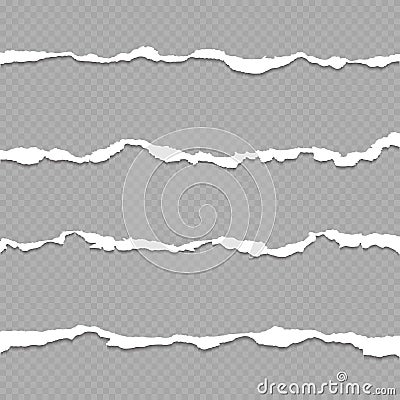 Ripped paper, torn paper sheet edges isolated on transparent background vector illustration Vector Illustration