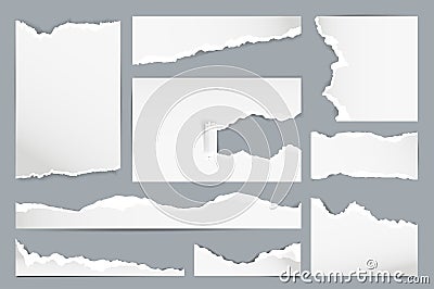 Ripped papers 3d set in realism design. Bundle of torn pages texture Vector Illustration