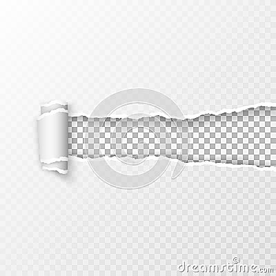 Ripped transparent checkered sheet of paper. Paper pattern with soft shadow and checkered background in the resulting window Vector Illustration
