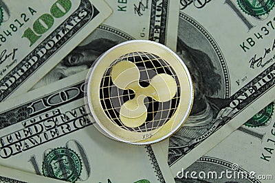 Ripple Coin and dollars banknotes Editorial Stock Photo