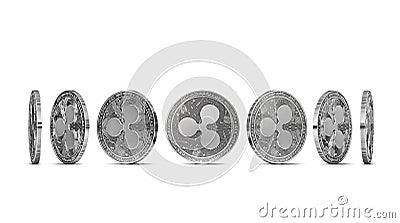 Ripple coin shown from seven angles isolated on white background. Easy to cut out and use particular coin angle. Editorial Stock Photo