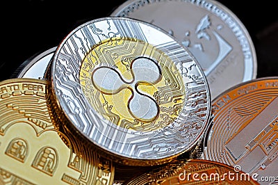 Ripple coin XRP cryptocurrency , blockchain solution for global payments Editorial Stock Photo