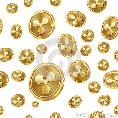 Ripple Seamless Pattern Vector. Gold Coins. Digital Currency. Fintech Blockchain. Isolated Background. Golden Finance Vector Illustration