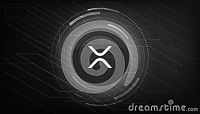 Ripple XRP crypto currency themed banner. Ripple coin or XRP icon on modern black color background. Vector Illustration