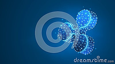 Ripple, xrp cryptocurrency logo. Crypto mining, blockchain system, smart contract for business concept. Abstract digital wireframe Vector Illustration