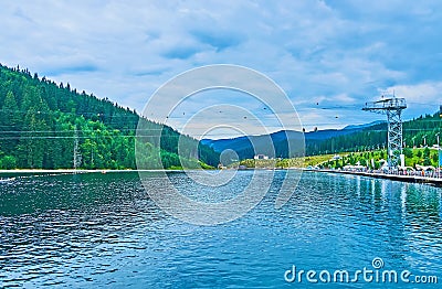 The ripples on Molodist Lake surface, Bukovel, Carpathians, Ukraine Stock Photo