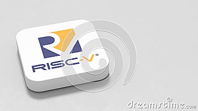 RISC-V, or Risc 5, App Icon on Gray Background with Copy Space Editorial Stock Photo