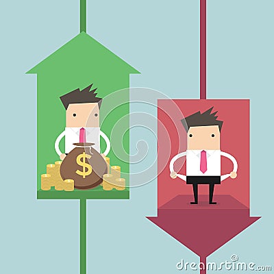 Rise and fall of business indicators. Career lift concept Vector Illustration