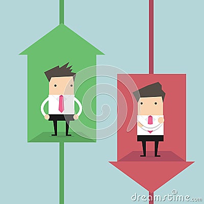 Rise and fall of business indicators. Career lift concept Vector Illustration