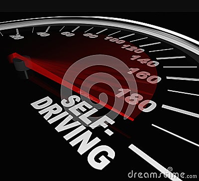 Rise of Self-Driving Autonomous Cars Speedometer Words Stock Photo