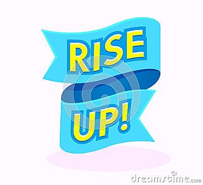 Rise Up Banner with Typography in Blue Curve Ribbon, Graphic Design Element Isolated on White Background Vector Illustration