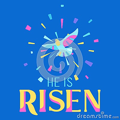 He is risen. Happy Easter greeting card. Vector Illustration