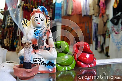 Statues of Lord Shiva and Ganesh on the street market in Rishikesh Editorial Stock Photo