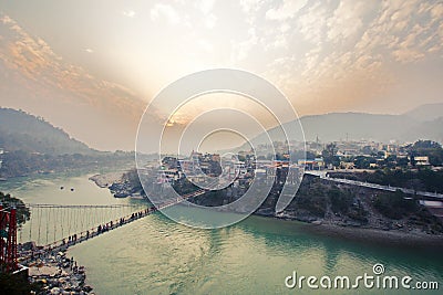 Rishikesh yoga city spirituality center in India Editorial Stock Photo