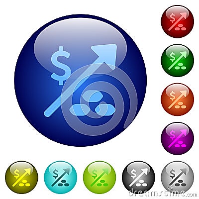 Rising coal energy american dollar prices color glass buttons Vector Illustration