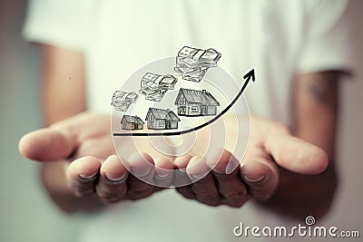 Rising cost of houses, real estate concept Stock Photo