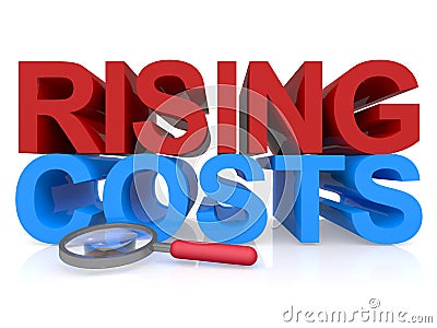 Rising costs word on white Stock Photo