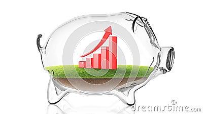 Rising financial graph inside transparent piggy bank. 3d rendering Stock Photo