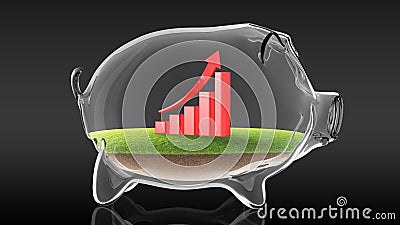 Rising financial graph inside transparent piggy bank. 3d rendering Stock Photo