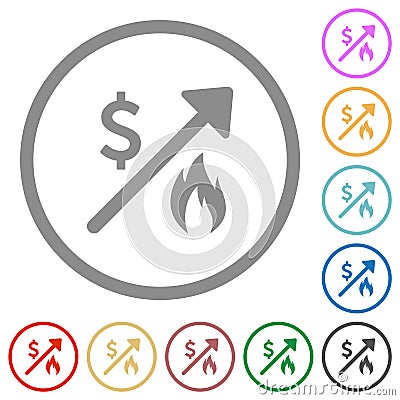 Rising gas energy american dollar prices flat icons with outlines Vector Illustration