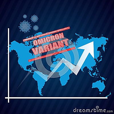 rising graph on world map showing increasing cases of covid-19 variant omicron Stock Photo