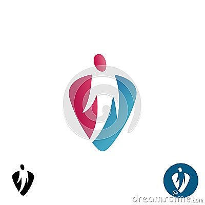 Rising man silhouette in a plectrum shape symbol. Vector Illustration