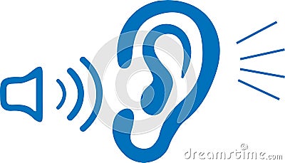 Attentively ear listen icon, attention, listen, ear blue vector icon Vector Illustration