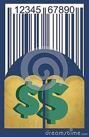 Rising prices are represent by a bar code and dollars signs represent your money Cartoon Illustration