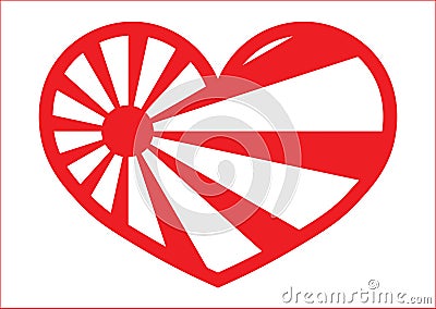 RISING SUN FLAG HEART SHAPED Stock Photo