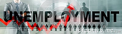Rising unemployment. Red arrow up. 2020 financial crisis concept. Stock Photo