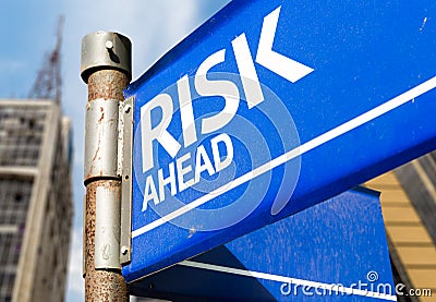 Risk Ahead blue road sign Stock Photo