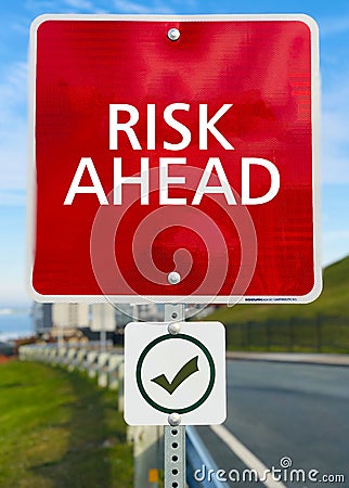 Risk Ahead sign board. Stock Photo