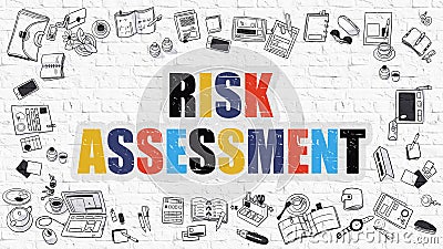 Risk Assessment Concept. Multicolor on White Brickwall. Stock Photo