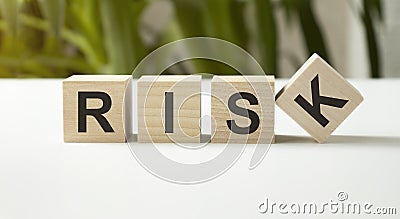 decision to accept business result in uncertainty, unpredictable situation concept, cube wooden block with Stock Photo