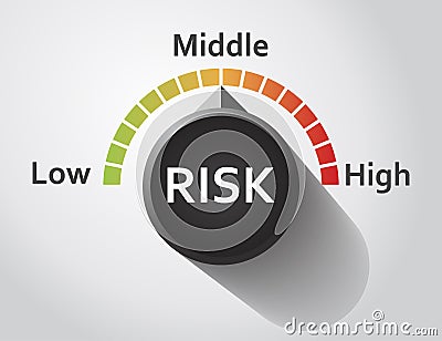 Risk button pointing between low and high level Vector Illustration