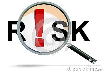 Risk exclaimation mark zoom analyze magnify - 3d rendering Stock Photo