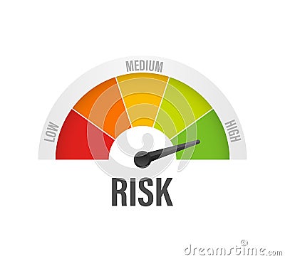 Risk icon on speedometer. High risk meter. Vector stock illustration Vector Illustration