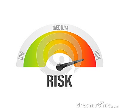 Risk icon on speedometer. High risk meter. Vector illustration. Vector Illustration