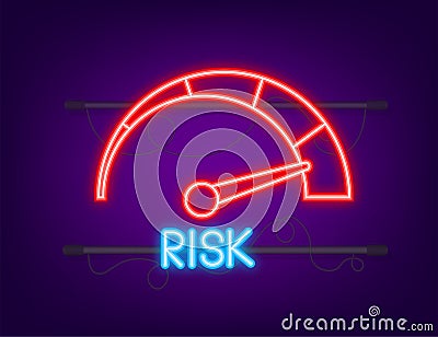 Risk icon on speedometer. Neon icon. High risk meter. Vector illustration Vector Illustration