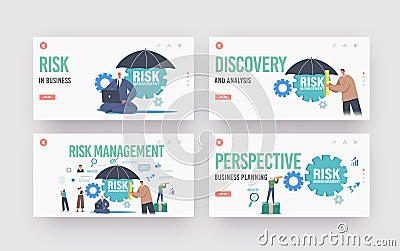 Risk Management Landing Page Template Set. Workgroup Characters Admit, Identify, Measure and Implement Business Strategy Vector Illustration