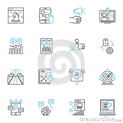 Risk management linear icons set. Mitigation, Assessment, Analysis, Control, Strategy, Reaction, Profiling line vector Vector Illustration