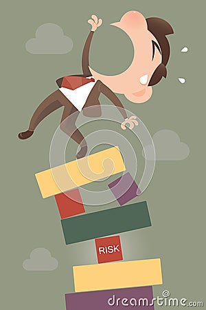 Risk manager standing on the top Cartoon Illustration