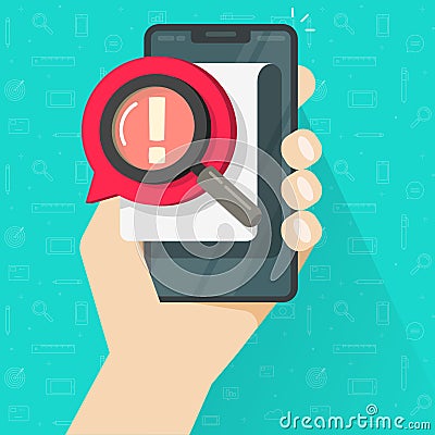 Risk message or caution alert on document or important data content comment on mobile phone or cellphone vector Vector Illustration