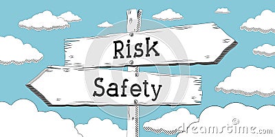 Risk, safety - outline signpost with two arrows Cartoon Illustration