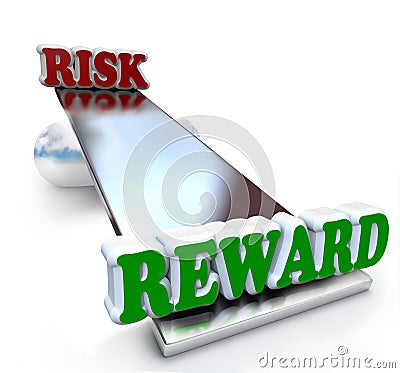 Risk Vs Reward Comparison on Balance Return on Investment Stock Photo