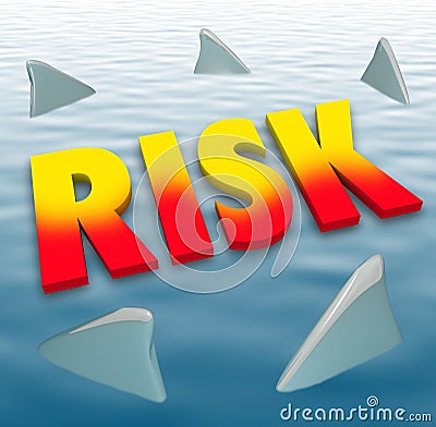 Risk Word Shark Fins Water Danger Deadly Warning Caution Stock Photo