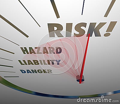 Risk Words Speedometer Measure Liability Danger Hazard Level Stock Photo