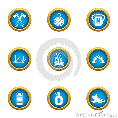 Risky hike icons set, flat style Vector Illustration