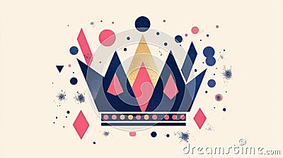 Risograph Crown with geometric shapes. Objects in trendy riso graph print texture style design with geometry elements. Stock Photo