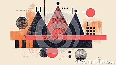 Risograph Crown with geometric shapes. Objects in trendy riso graph print texture style design with geometry elements. Stock Photo